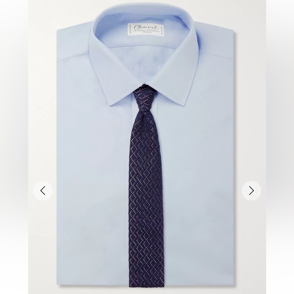 $295 ERMENEGILDO ZEGNA Duo COUTURE Blue and White Striped Knit Silk Tie